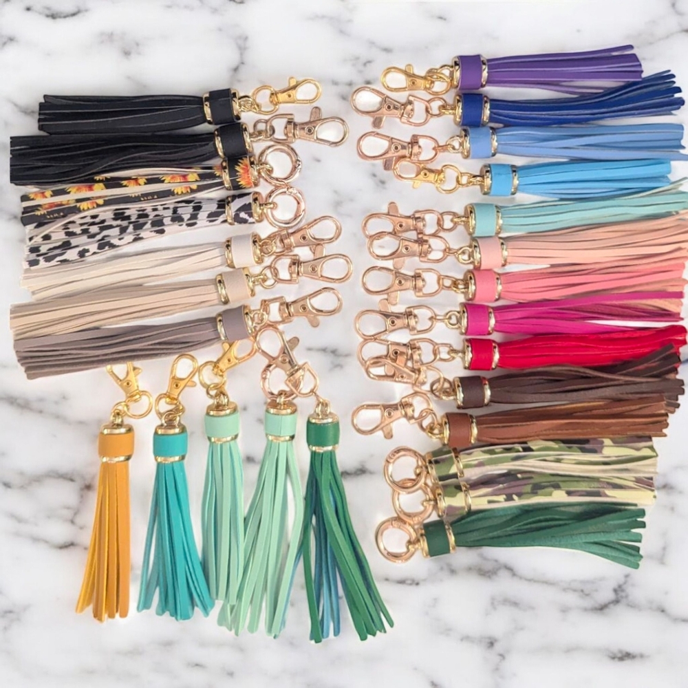 U Pick 2 Vegan Leather Tassels, Bag Charms, Keychains